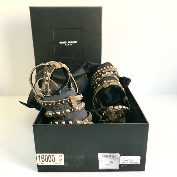NWT SAINT LAURENT RUGGED SUEDE CAMOUFLAGE SILVER STUDDED SANDAL RUNS LARGE - Picture 14 of 14